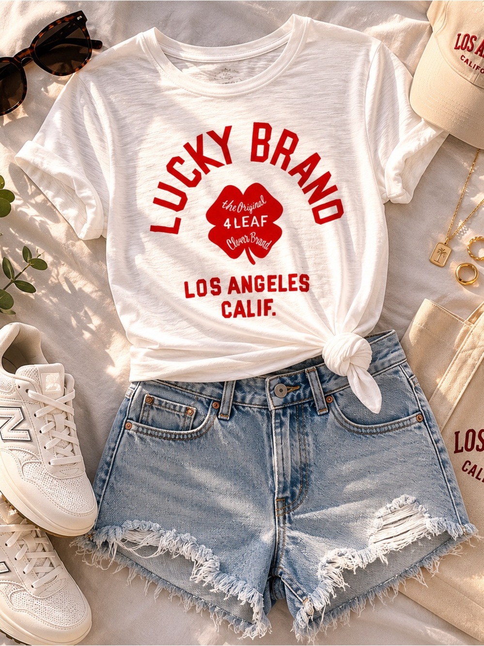 Lucky Brand White Graphic Tee “Lucky Brand Los Angeles Calif.” Size Small ❤️🤍
